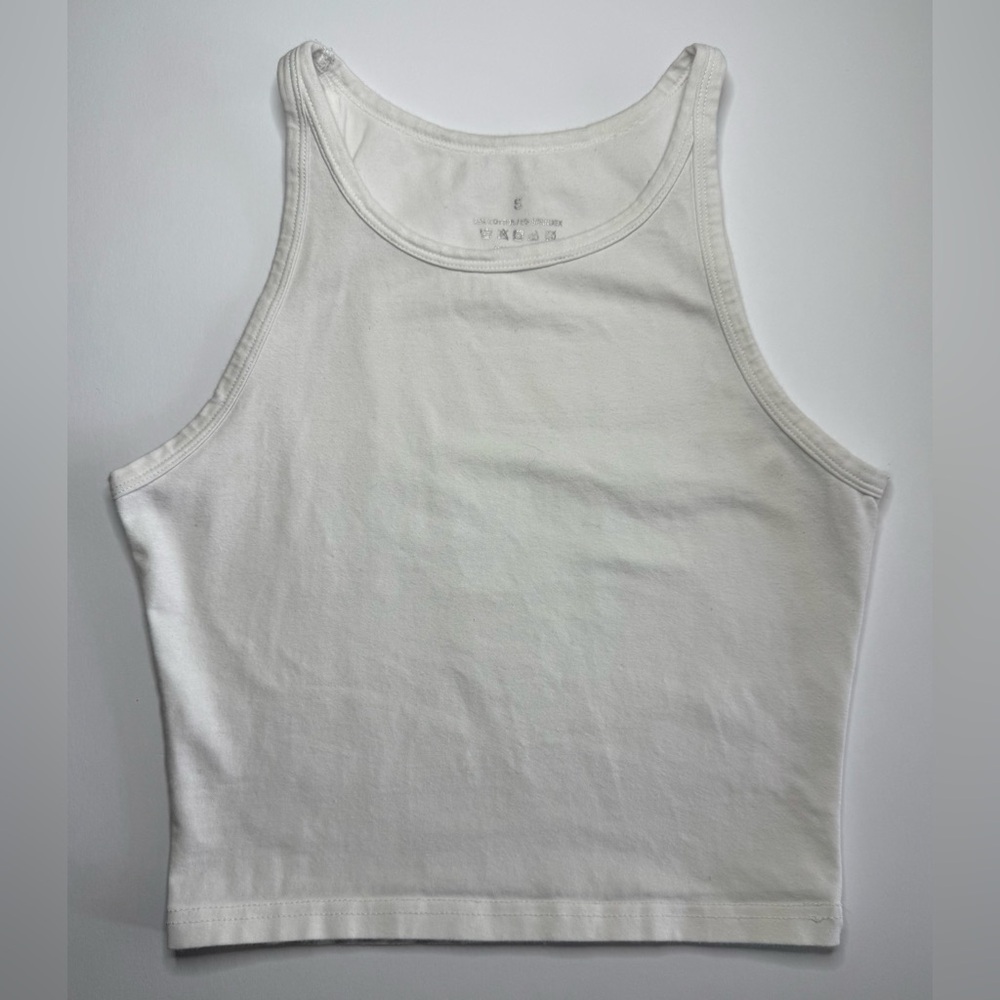 Sleeveless Cropped Athletic Tank Top High Neck White Size S